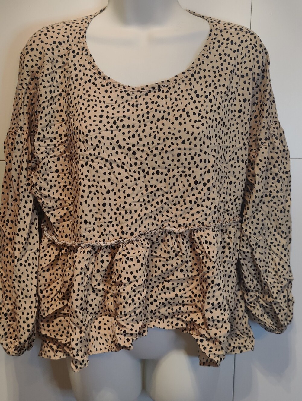 Peach Love California Animal Print Ruffle Peplum Top